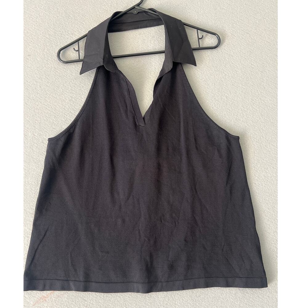 Tuckernuck Nadia Halter Top Womens XL Black Polo Collar